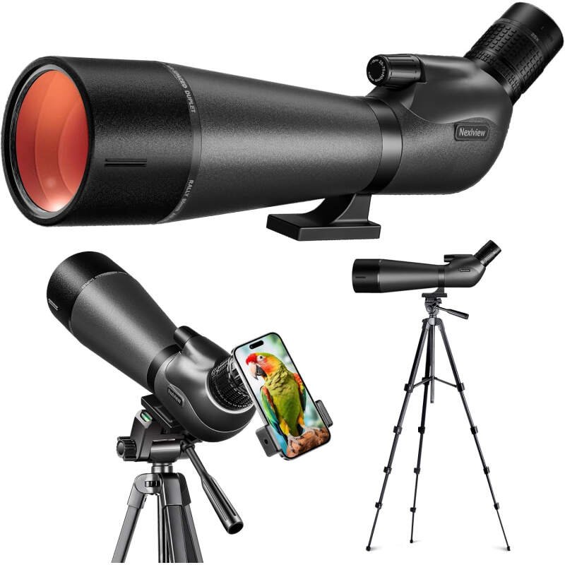 25-75×80 HD Spotting Scope with 64in Tripod and Upgraded Phone Adapter, Clear Image with BAK4 Prism Spotting Scopes for Target Shooting, Bird Watching, Hunting, Wildlife Viewing（Black）