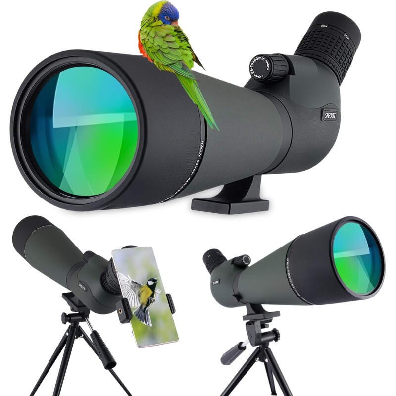 25-75×80 HD Spotting Scope with Tripod Carrying Pouch and Quick Cell Phone Holder, Clear Image with BAK4 Prism Spotting Scopes for Target Shooting, Bird Watching, Hunting, Wildlife Viewing（Green）