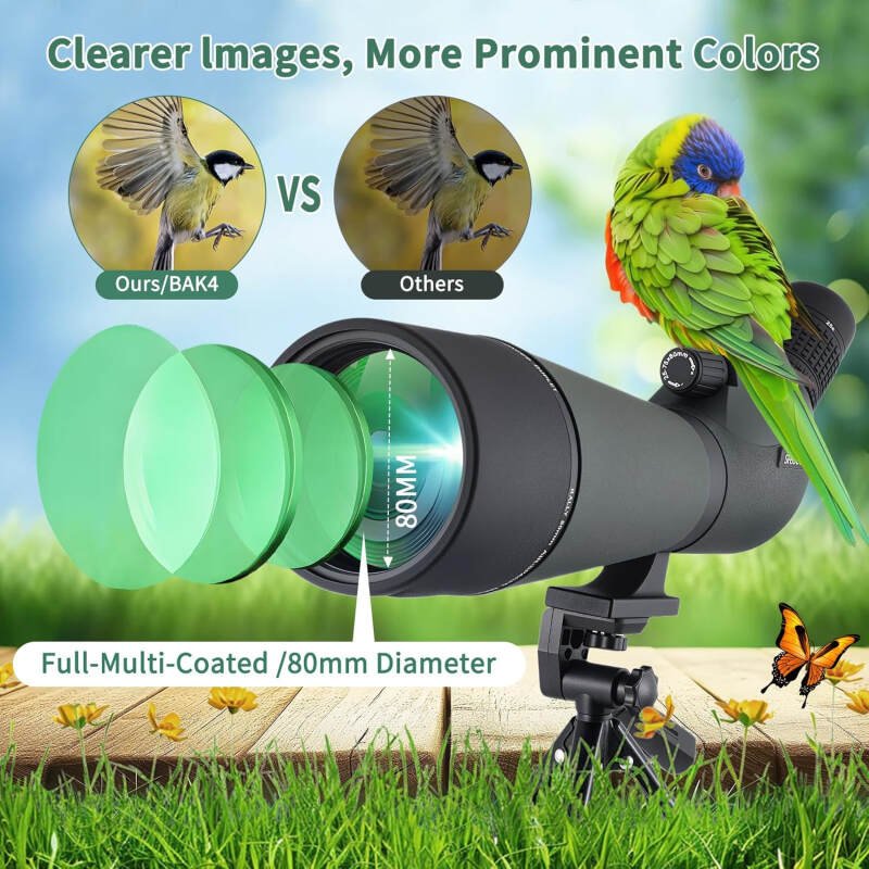25-75×80 HD Spotting Scope with Tripod Carrying Pouch and Quick Cell Phone Holder, Clear Image with BAK4 Prism Spotting Scopes for Target Shooting, Bird Watching, Hunting, Wildlife Viewing（Green）