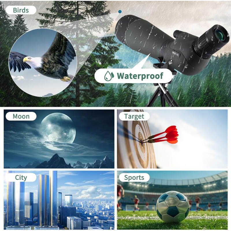 25-75×80 HD Spotting Scope with Tripod Carrying Pouch and Quick Cell Phone Holder, Clear Image with BAK4 Prism Spotting Scopes for Target Shooting, Bird Watching, Hunting, Wildlife Viewing（Green）