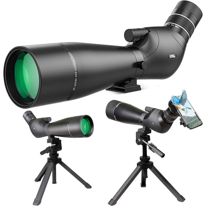 Spotting Scope 20-60×80, Dual Focusing ED Spotting Scopes, FMC Lens, BAK4 Ultra High Definition Spotter Scope with Tripod, Phone Holder, Carrying Bag