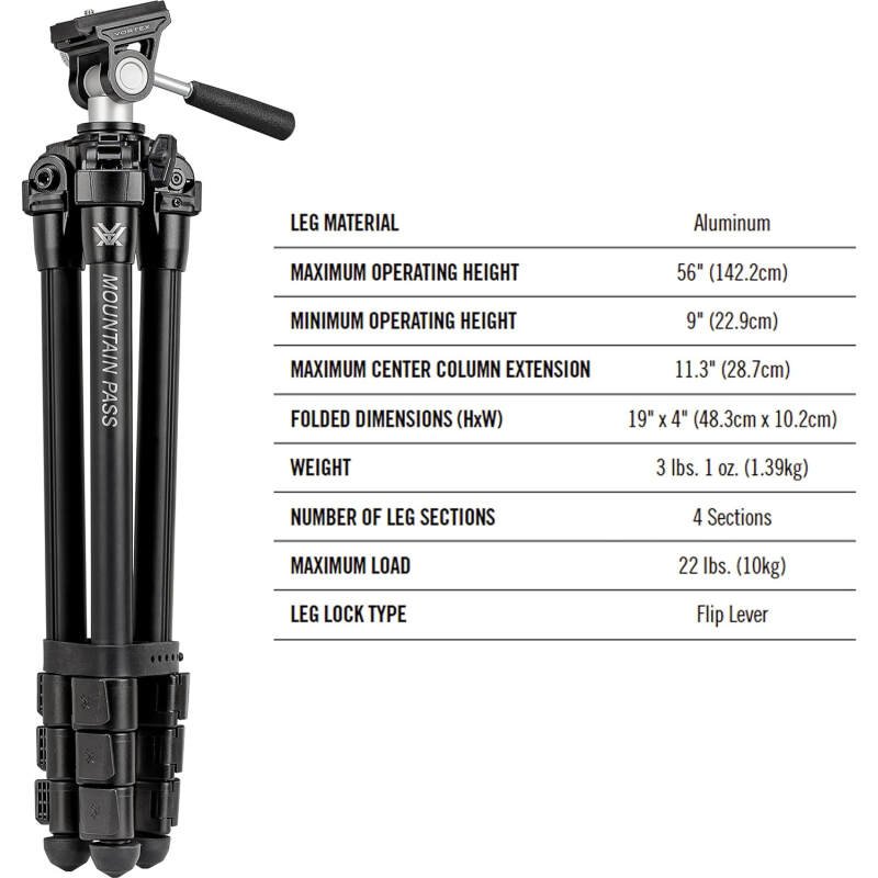 Vortex Optics Mountain Pass Tripod Kit | Aluminum Tripod & Pan Head