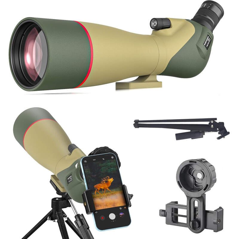 WOSPORTS 25-75×85 Spotting Scopes for Birdwatching, Spotter Scope with Tripod, Carrying Bag, Phone Adapter, BAK4 HD Multi-Coated Optics, Adjustable Eyecup, FMC Lens, Moon Viewing, Wildlife Viewing