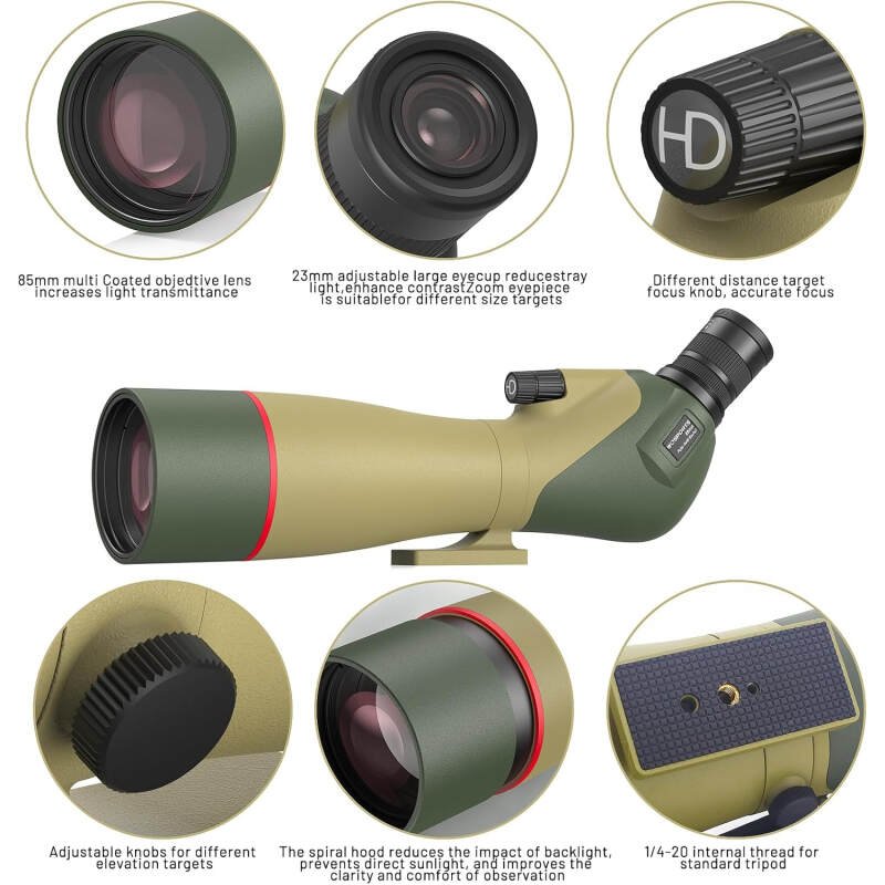 WOSPORTS 25-75×85 Spotting Scopes for Birdwatching, Spotter Scope with Tripod, Carrying Bag, Phone Adapter, BAK4 HD Multi-Coated Optics, Adjustable Eyecup, FMC Lens, Moon Viewing, Wildlife Viewing