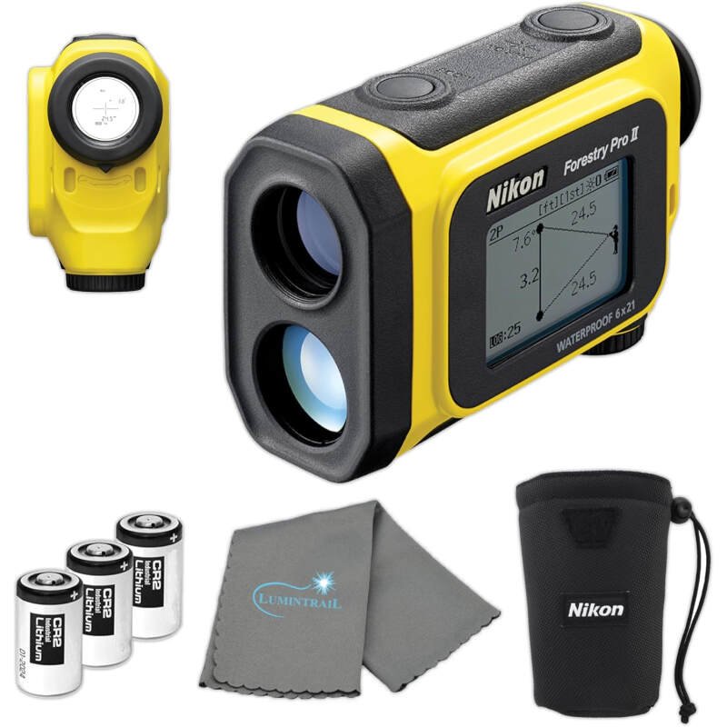 Nikon Forestry Pro II Laser Rangefinder/Hypsometer (16703) Bundle with 3 Extra CR2 Batteries and Lens Cloth – Digital Range Replaceer and Tape Measure, Height Measurement for Trees, Poles, and Other