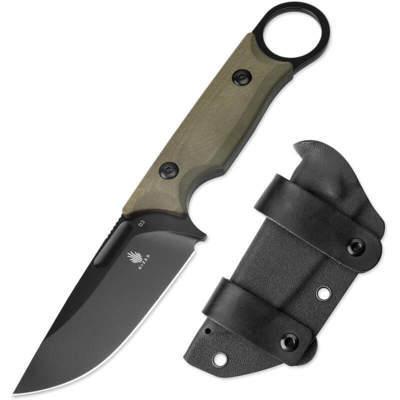 Kizer Cabox Fixed Blade Knife 3.36″ D2 Steel Fixed Blade Hunting Knife G10 Handle with Sheath Survival Camping Knife 1048A3