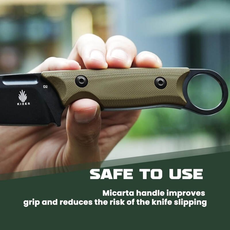 Kizer Cabox Fixed Blade Knife 3.36″ D2 Steel Fixed Blade Hunting Knife G10 Handle with Sheath Survival Camping Knife 1048A3