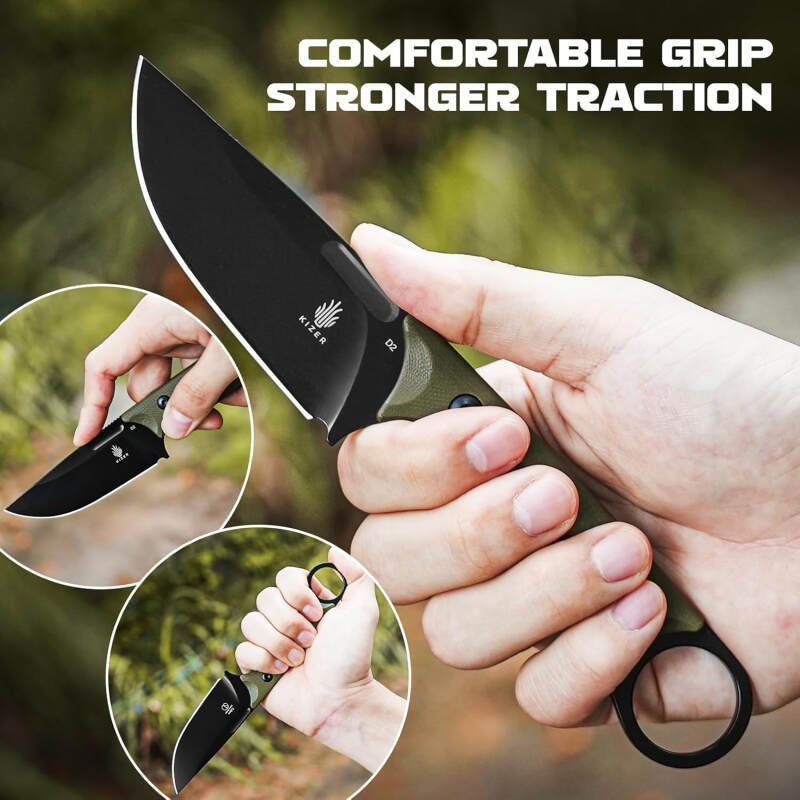Kizer Cabox Fixed Blade Knife 3.36″ D2 Steel Fixed Blade Hunting Knife G10 Handle with Sheath Survival Camping Knife 1048A3