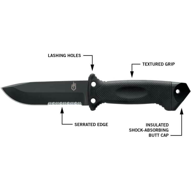 Gerber Gear LMF II Infantry Survival Knife, Military Grade Tactical Fixed Blade with Serrated Edge, Shock Absorbing Handle, Molle Sheath and Sharpener, Black