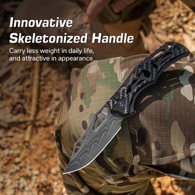 CIVIVI Pocket Knife for Men, Biophase Flipper Tactical Folding Knife, 3.48″ Damascus Blade Aluminum with Carbon Fiber G-10 Handle, Lightweight Skeletonized EDC Knife for Camping Hunting, C23083C-DS1