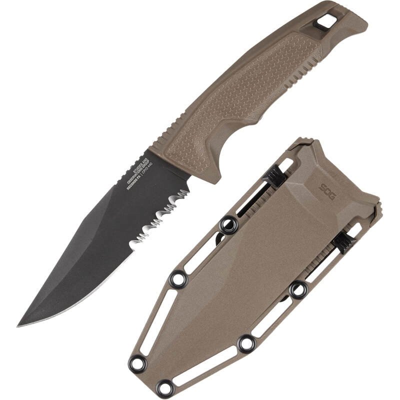 SOG Recondo FX Partially Serrated Fixed-Blade Tactical Duty Knife |Full-Tang CRYO 440C Stainless Steel Blade | Rubberized Grip