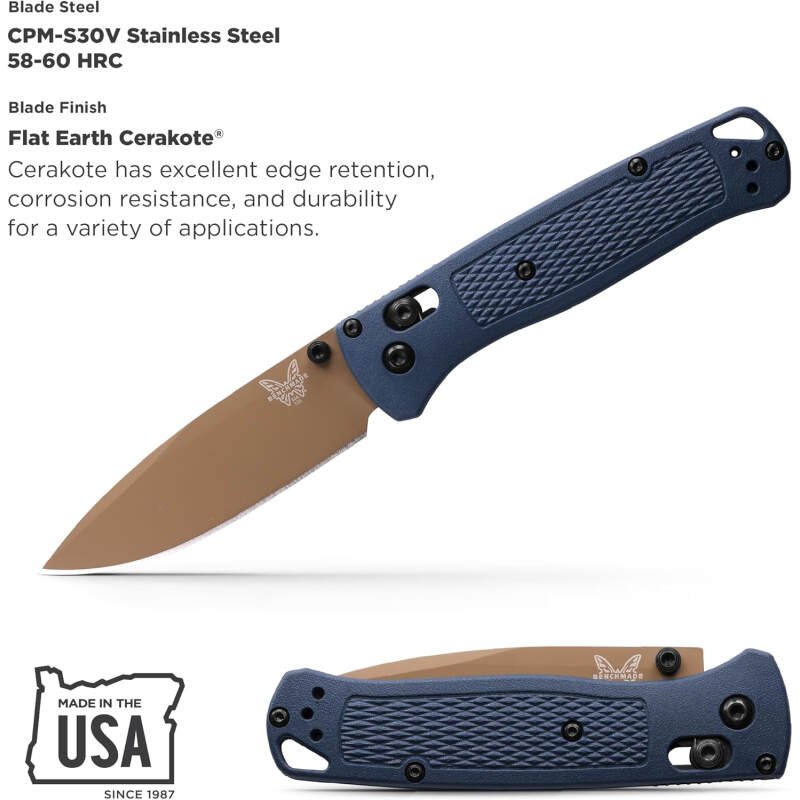 Benchmade – Bugout 535 EDC Knife with Crater Blue Grivory Handle (535FE-05)