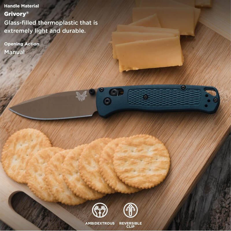 Benchmade – Bugout 535 EDC Knife with Crater Blue Grivory Handle (535FE-05)