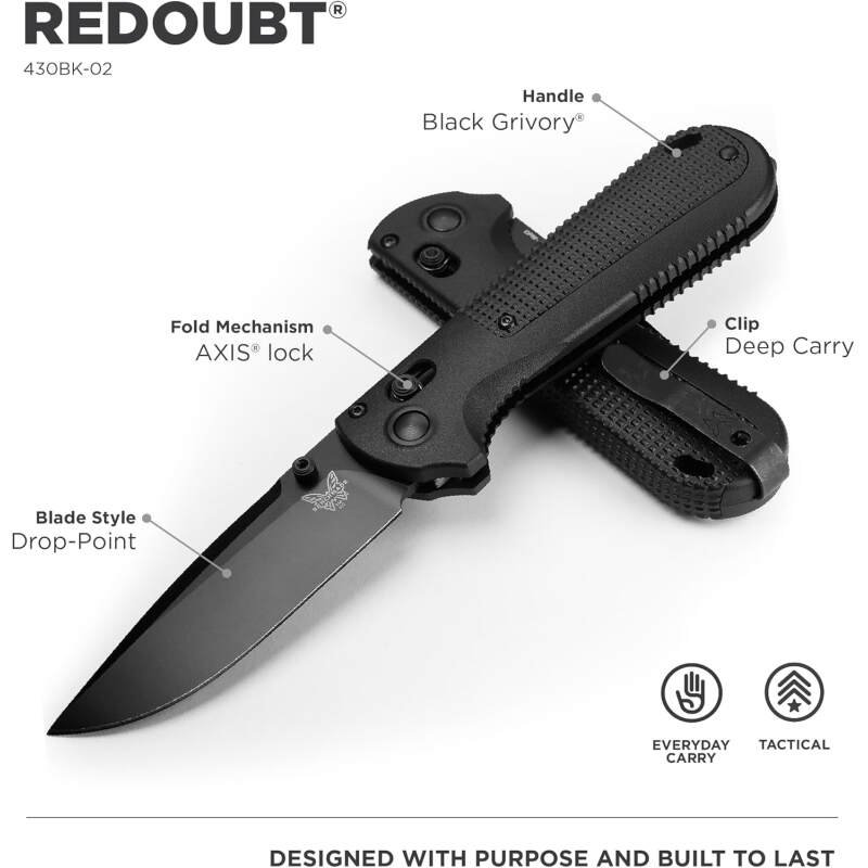 Benchmade – Redoubt 430 Tactical Knife with Black Grivory Handle (430BK-02)
