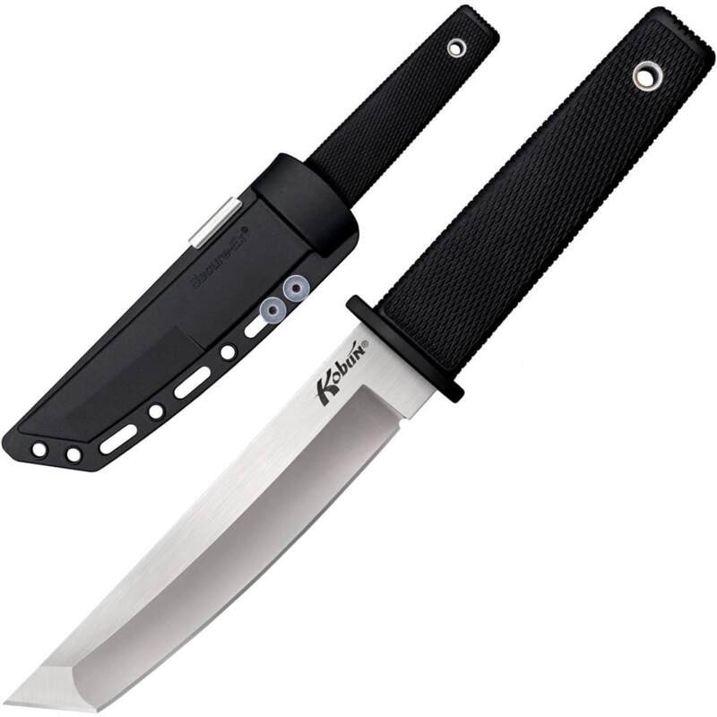 Cold Steel Kobun Plain Edge 5.5″ Japanese AUS8A Stainless Steel American Tanto Shape Fixed Blade Tactical Hunting Knife, Ergonomic Kray-Ex Handle, Secure-Ex Sheath