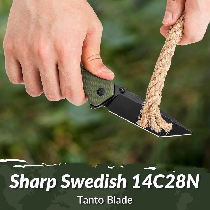 CIVIVI Brazen Folding Knife, Button Lock Pocket Knife with 3.46” Swedish 14C28N Tanto Blade, Ultra-Grip G10 Handle, Low Profile Clip for EDC C19059C-2 (OD Green)