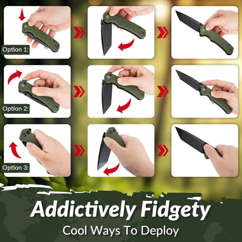 CIVIVI Brazen Folding Knife, Button Lock Pocket Knife with 3.46” Swedish 14C28N Tanto Blade, Ultra-Grip G10 Handle, Low Profile Clip for EDC C19059C-2 (OD Green)
