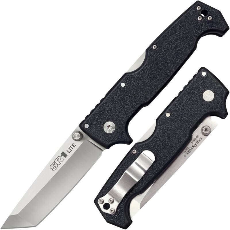 Cold Steel SR1 Lite 8Cr14MoV Steel 4″ Blade Griv-Ex Handle Tactical Self-Defense Folding Knife with Tri-Ad Locking Mechanism, Pocket/Belt Clip