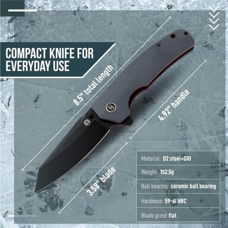 Clip Point Folding Knife with G10 Tactical Handle, D2 Steel Blade, Gift Box Set (Grey+Red) – Ideal for Outdoor Enthusiasts – Holtzman’s Gorilla Survival