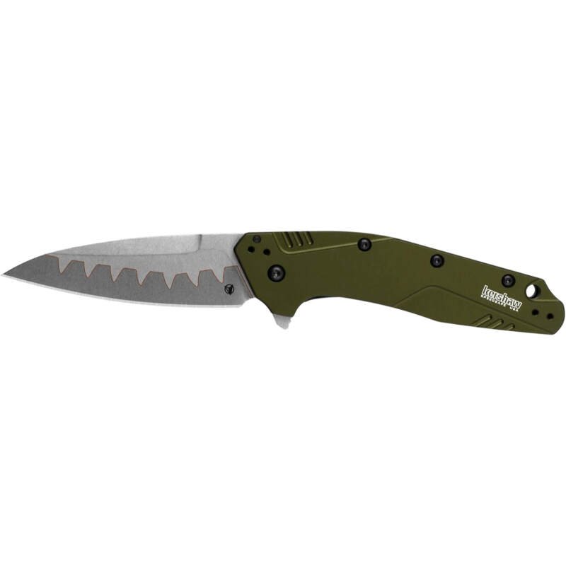 Kershaw Dividend Pocketknife, Olive, 3″ CPM D2 and Bohler N690 Composite Drop PointBlade, Assisted Flipper Opening