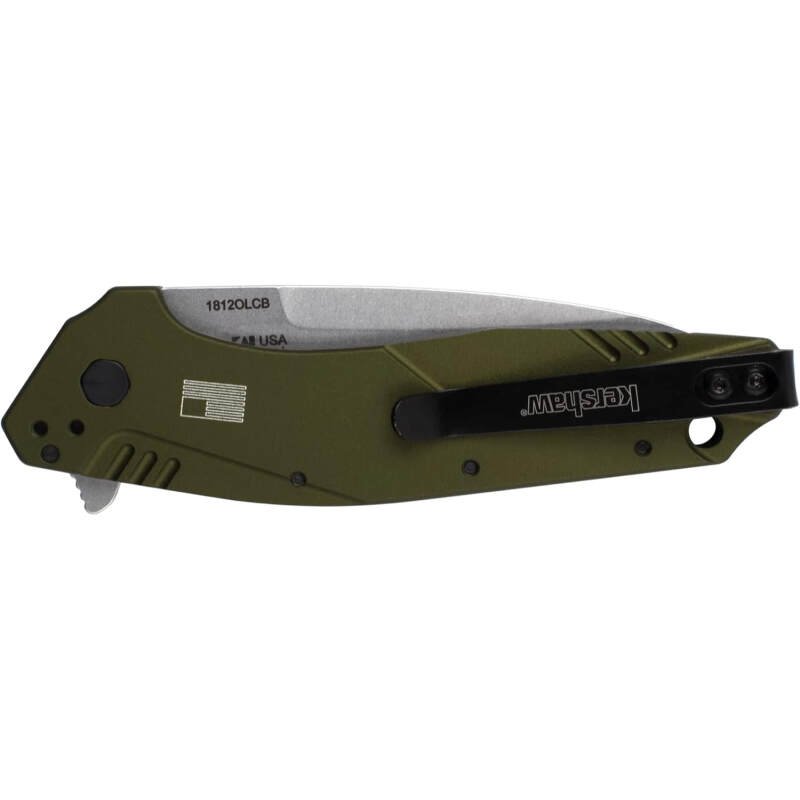 Kershaw Dividend Pocketknife, Olive, 3″ CPM D2 and Bohler N690 Composite Drop PointBlade, Assisted Flipper Opening