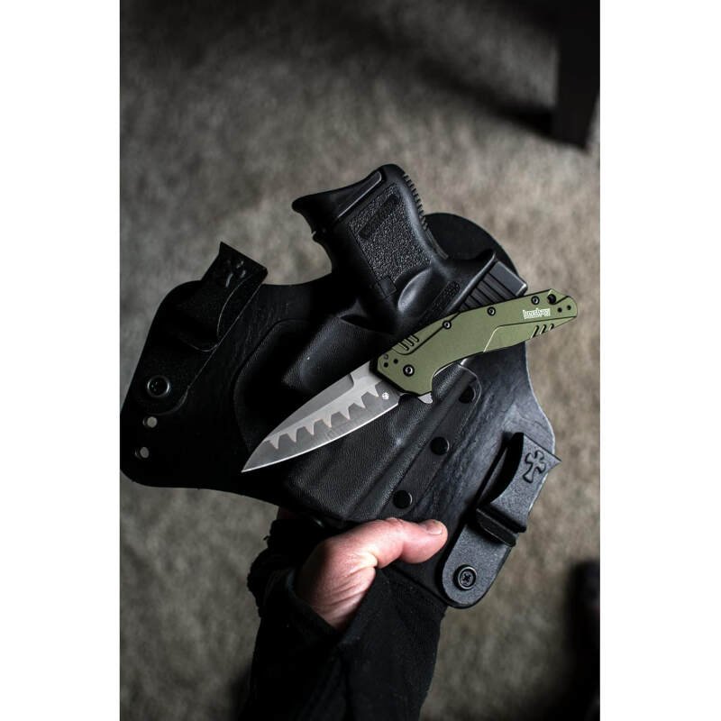 Kershaw Dividend Pocketknife, Olive, 3″ CPM D2 and Bohler N690 Composite Drop PointBlade, Assisted Flipper Opening