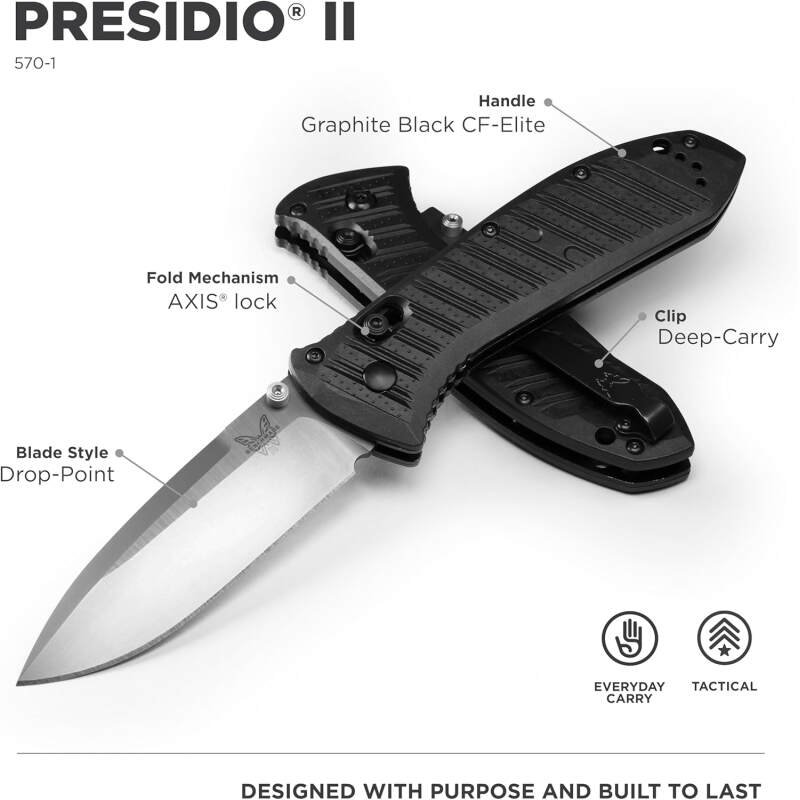 Benchmade – Presidio II 570 Tactical Knife with Graphite Black CF Elite Handle (570-1)