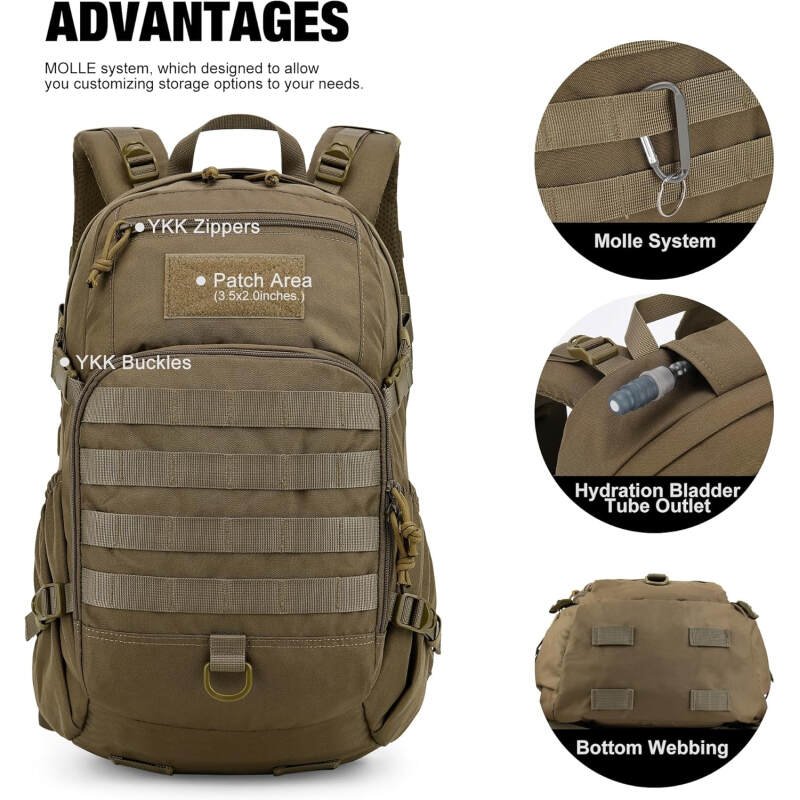 Mardingtop Small Tactical Backpack,Molle Hiking Backpack for Backpacking,Cycling and Biking,25L Backpack