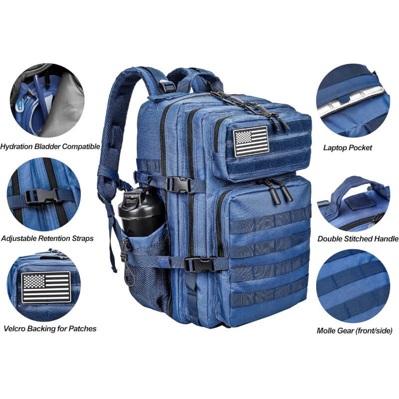 LHI Military Tactical Backpack for Men and Women 45L Army 3 Days Assault Pack Bag Large Rucksack with Molle System