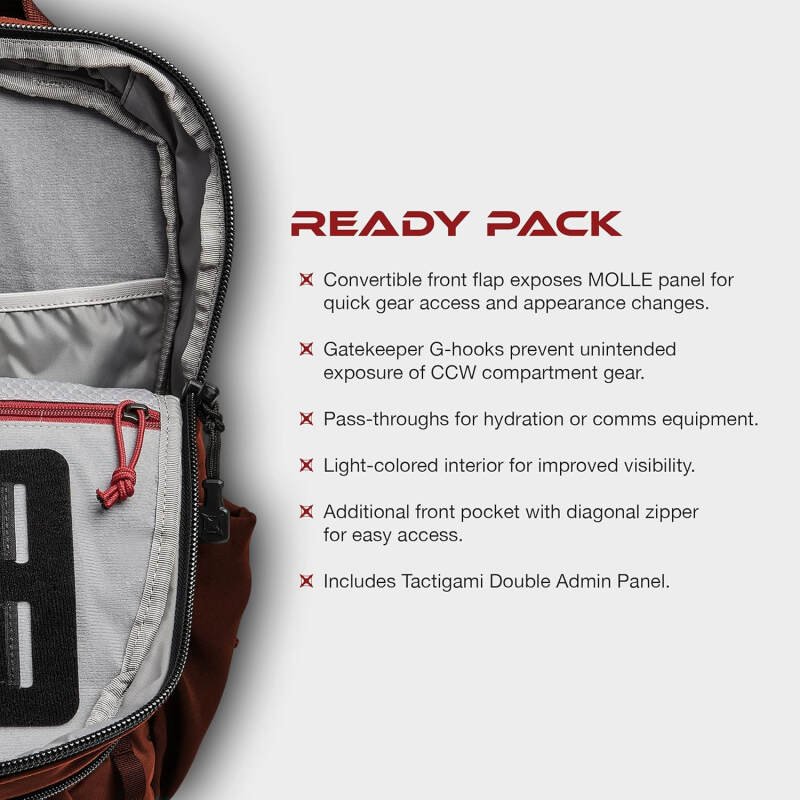Vertx Ready Pack Tactical Backpack 20L for CCW, EDC, Travel, Work, Overlanding, Hiking, Camping, Tactical Gear, RDGN/Black