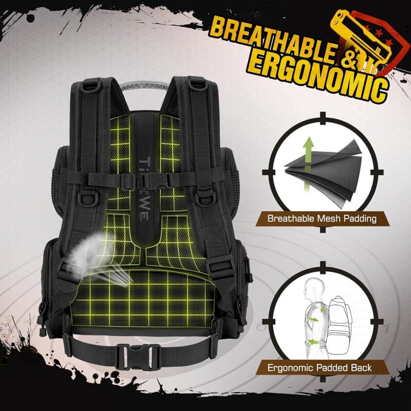 TIDEWE Tactical Range Backpack with Removable Divider, Handgun Backpack with 4 Pistol Case, Range Bag with Hard Glasses Case