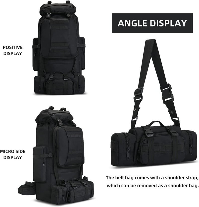 100L Camping Hiking Backpack,Molle military Tactical rucksack backpack,Waterproof Lightweight Hiking Backpack (Black-C)
