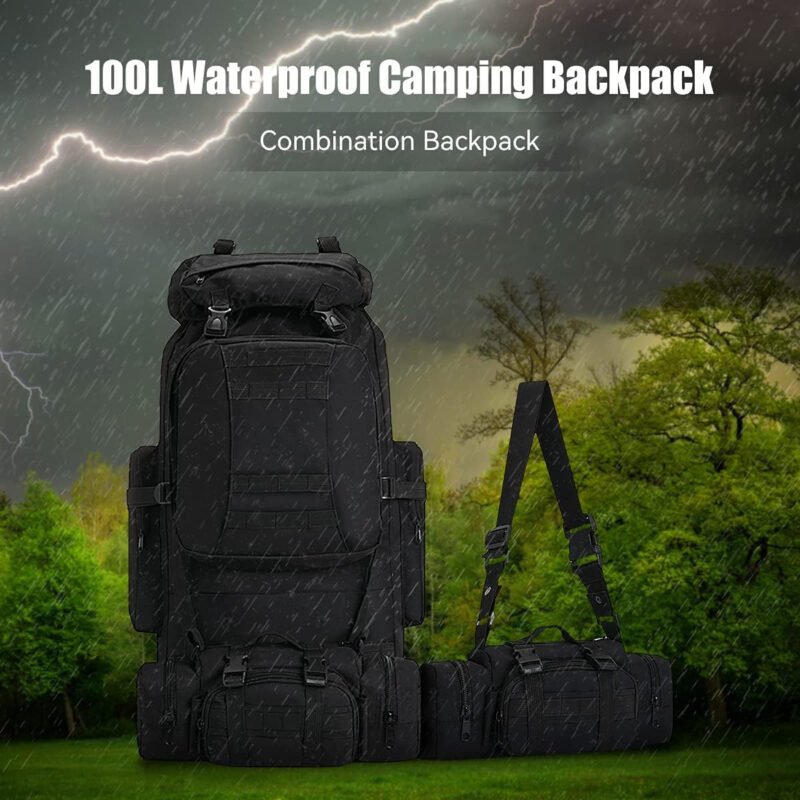 100L Camping Hiking Backpack,Molle military Tactical rucksack backpack,Waterproof Lightweight Hiking Backpack (Black-C)