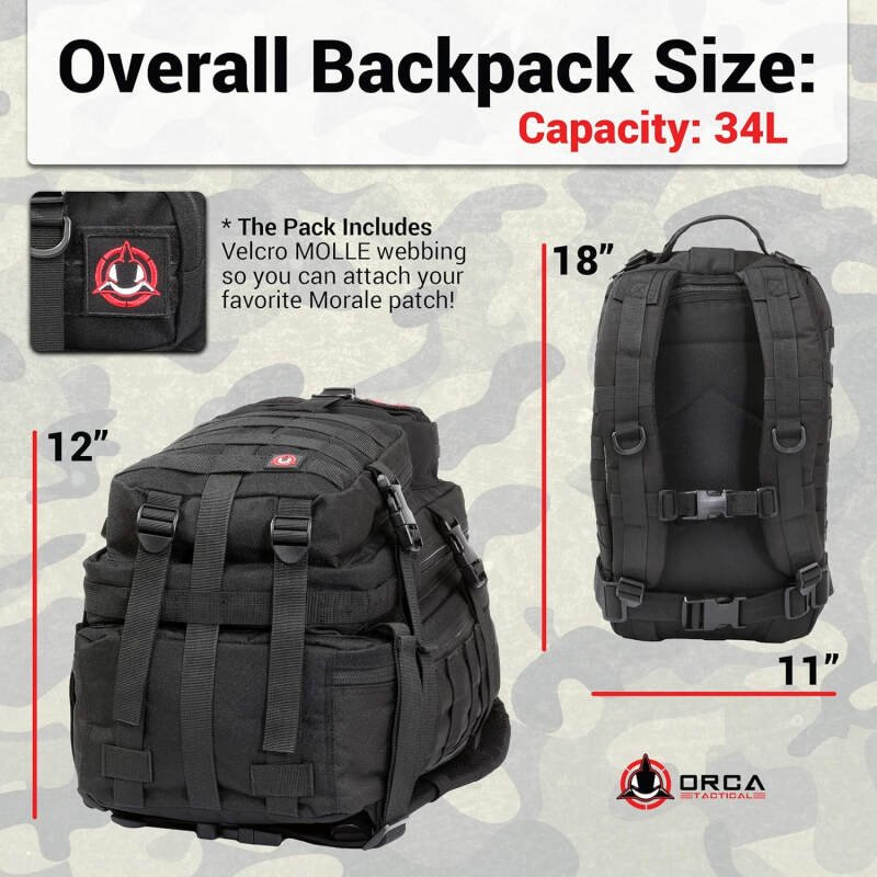 Backpack – 34L Molle Backpack – Military Army Style 1 to 2 Day Assault Pack Rucksack Survival Bag