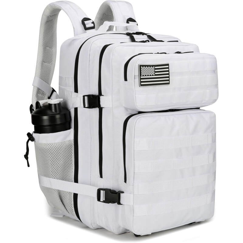 45L Tactical Assault Backpack 3 day assault pack with Molle Waterproof backpack Rucksack for Tactical Backpacks (White)