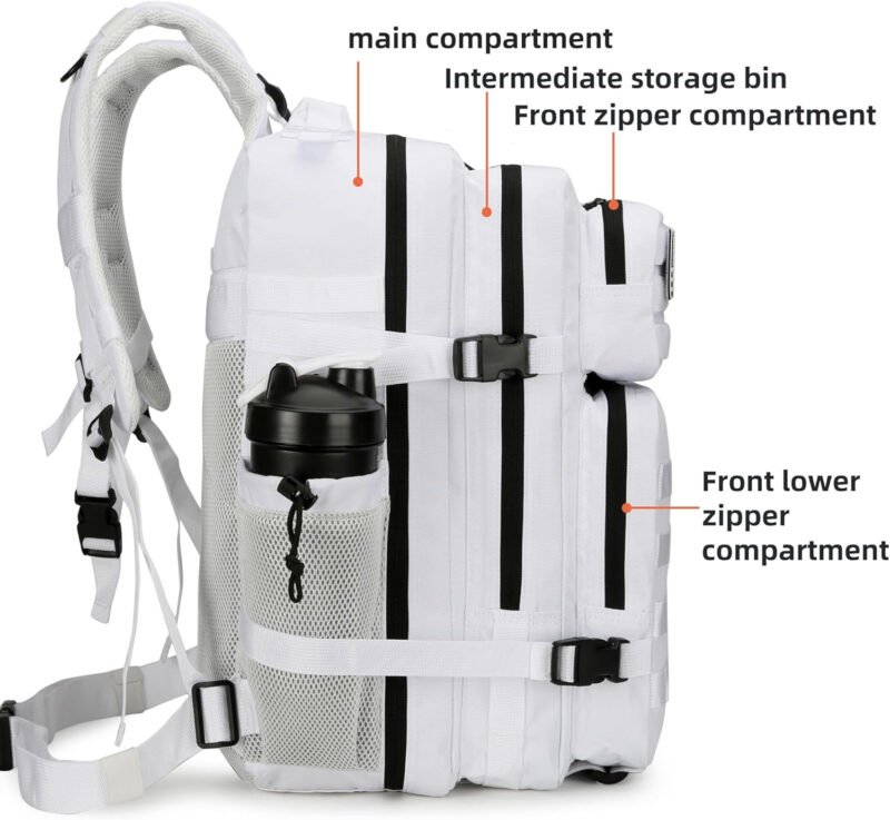 45L Tactical Assault Backpack 3 day assault pack with Molle Waterproof backpack Rucksack for Tactical Backpacks (White)