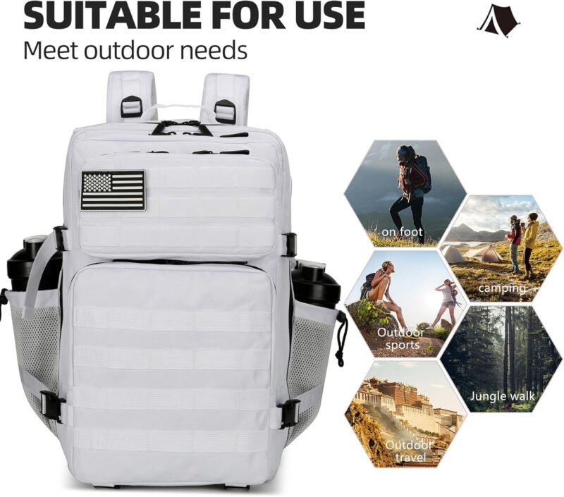 45L Tactical Assault Backpack 3 day assault pack with Molle Waterproof backpack Rucksack for Tactical Backpacks (White)