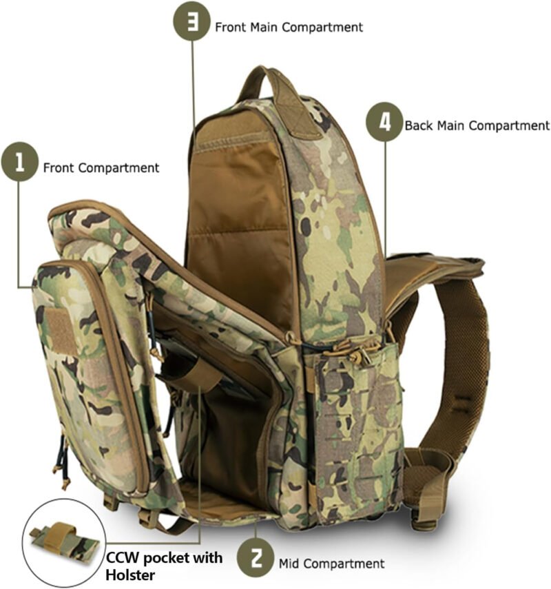 BOMTURN Great Tactical Backpack Military Men: 45L Army 3 Day Assault Bag Pack/CCW Bag/Molle Backpacks with Holster Waterproof