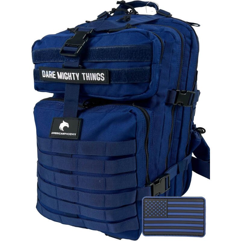 45L Elite Tactical Backpack | 3X Stronger Work & Military Backpack | Water Resistant and Heavy Duty | 3 Day MOLLE Bug Out Bag (Atlantic Blue)