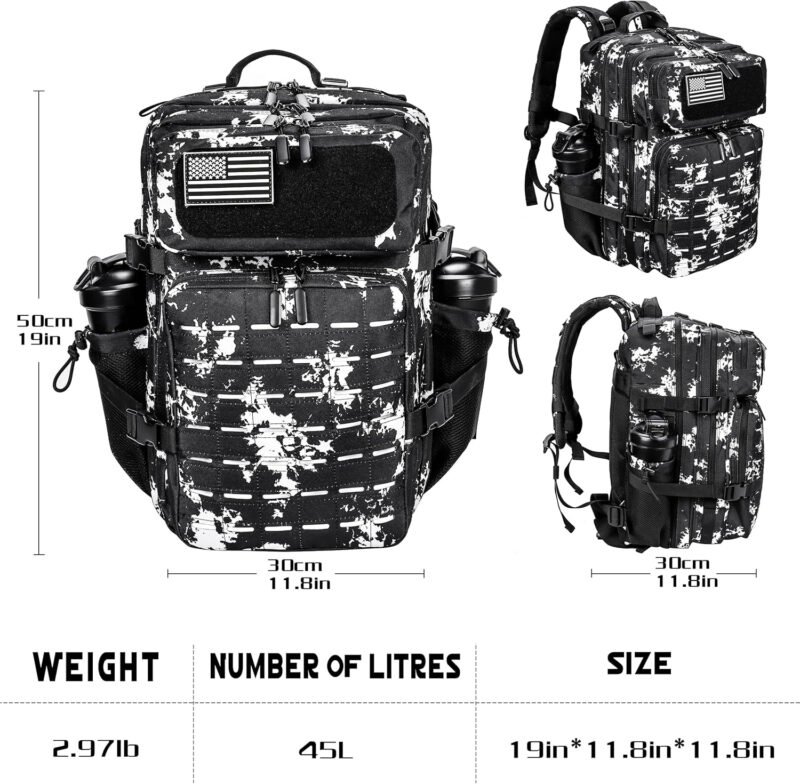 LHI Tactical Military Backpack for Men 25L/45L Large Molle Army Assault Pack 3 Day Hiking Rucksack With Bottle Holder
