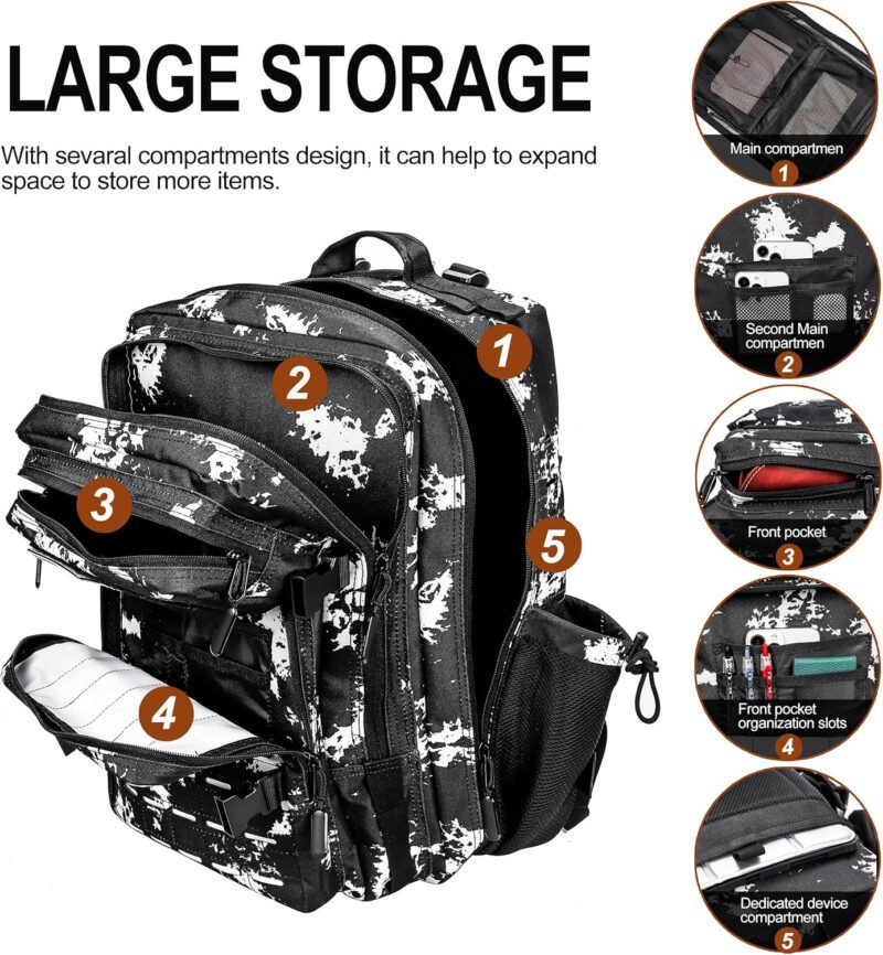 LHI Tactical Military Backpack for Men 25L/45L Large Molle Army Assault Pack 3 Day Hiking Rucksack With Bottle Holder