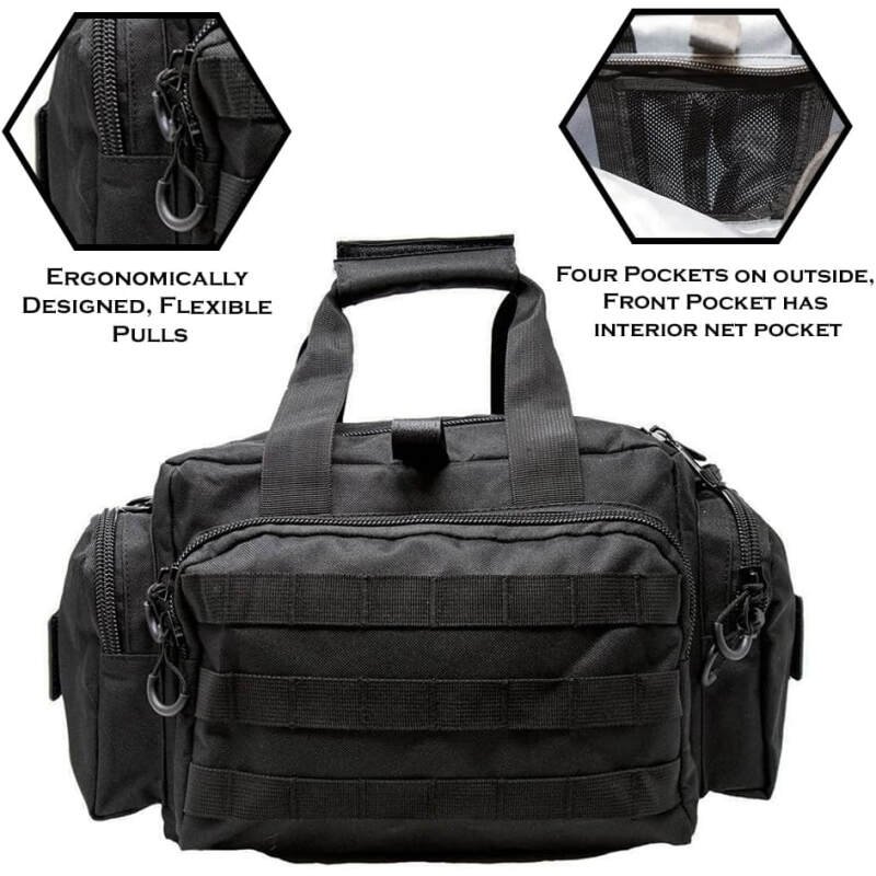 Exos Tactical Range Bag – Medium Size Range Bag for Shooting – Gun Case for Handguns, Ammo Bag, Tactical Range Bag, Molle Webbing, Free Subdued USA Patch, Designed in the USA