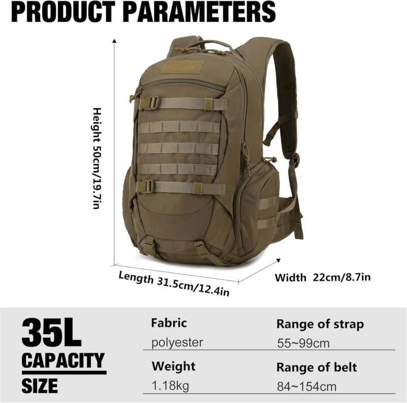 Mardingtop 35L Tactical Backpacks Molle Hiking daypacks for Camping Hiking Military Traveling Motorcycle(With Rain-cover)