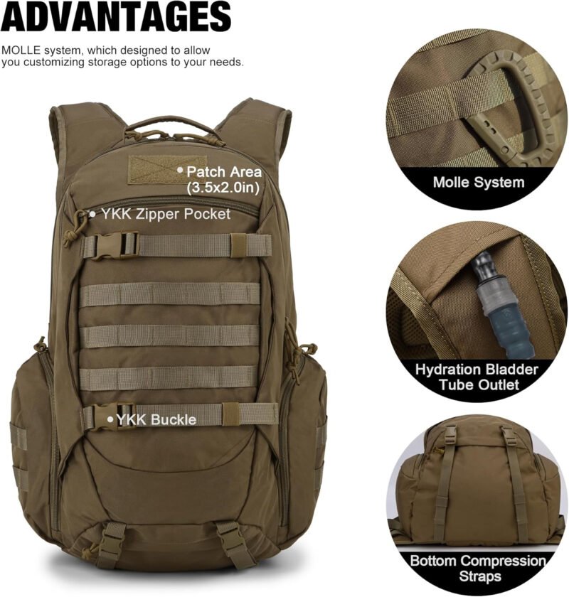 Mardingtop 35L Tactical Backpacks Molle Hiking daypacks for Camping Hiking Military Traveling Motorcycle(With Rain-cover)