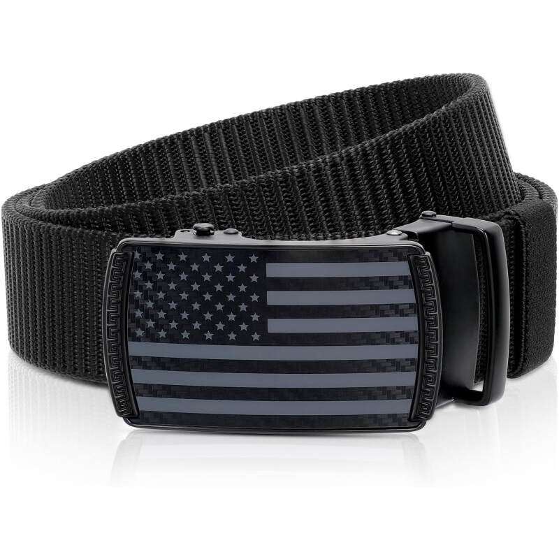American Flag Belt for Men Black Nylon Ratchet Belts 4th of July Patriotic Decorations