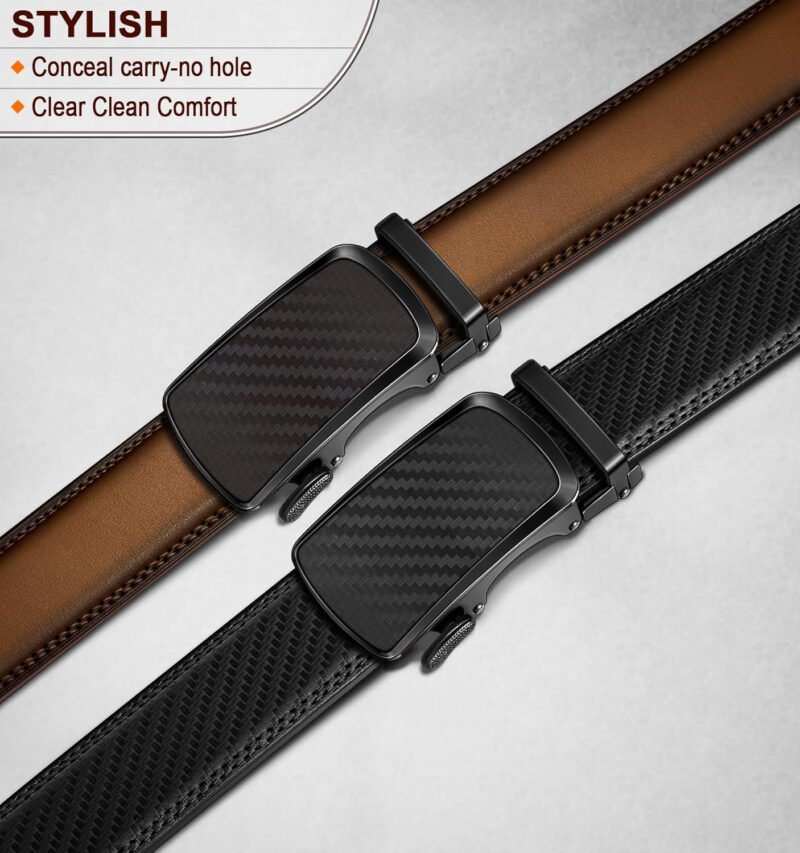 BULLIANT Men’s Ratchet Belt 2 Pack-Click Leather Belt Adjustable for Men Gift 1 3/8-Cut for Perfect Fit