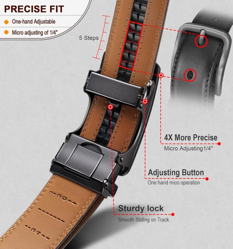 BULLIANT Men’s Ratchet Belt 2 Pack-Click Leather Belt Adjustable for Men Gift 1 3/8-Cut for Perfect Fit