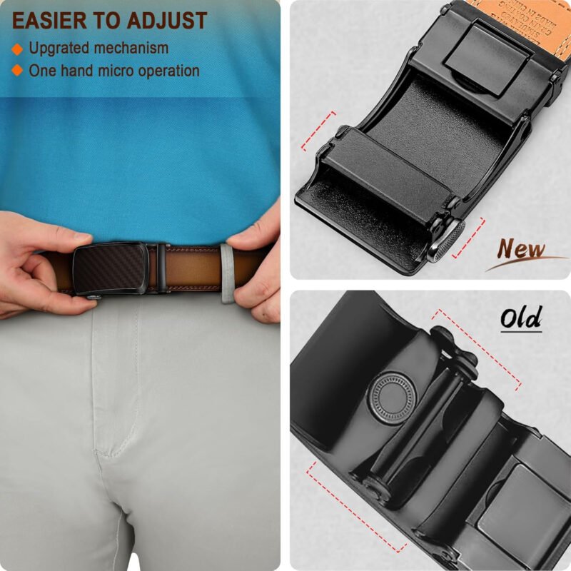 BULLIANT Men’s Ratchet Belt 2 Pack-Click Leather Belt Adjustable for Men Gift 1 3/8-Cut for Perfect Fit