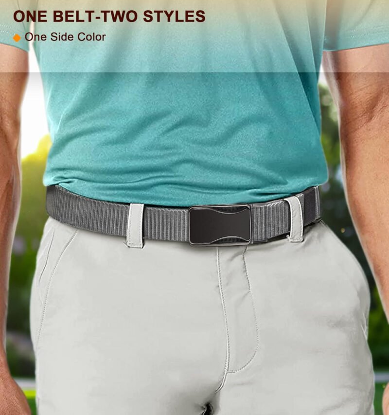 BULLIANT Mens Ratchet Belt Reversible,Web Nylon Casual Belt for Gift Men Golf Hiking Pants Jeans 2 In 1