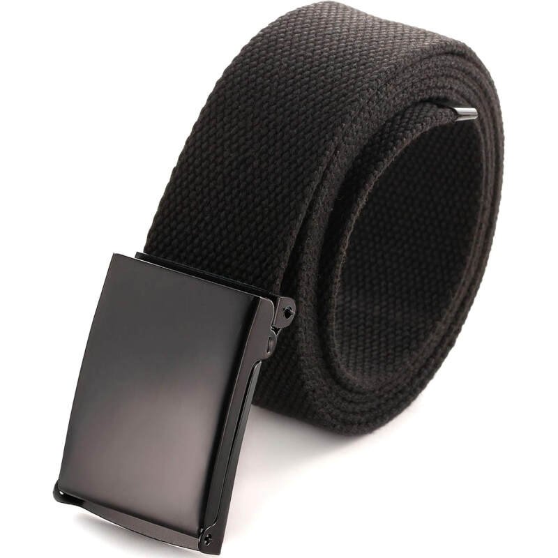 Mile High Life Cut To Fit Canvas Web Belt Size Up to 52″ with Flip-Top Solid Black Military Buckle